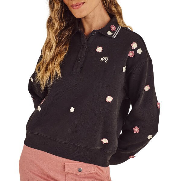 Malbon Naomi Blossom Longsleeve Golf Polo Smokey Black - FA26 Women