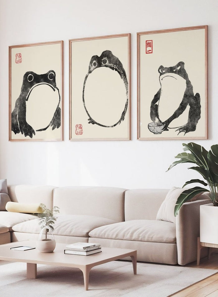 Matsumoto Hoji Japanese Frogs (Black) Set of 3 Art Prints_Sugar & Canvas_Matsumoto Hoji