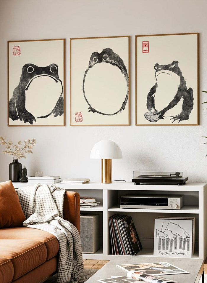 Matsumoto Hoji Japanese Frogs (Black) Set of 3 Art Prints_Sugar & Canvas_Matsumoto Hoji