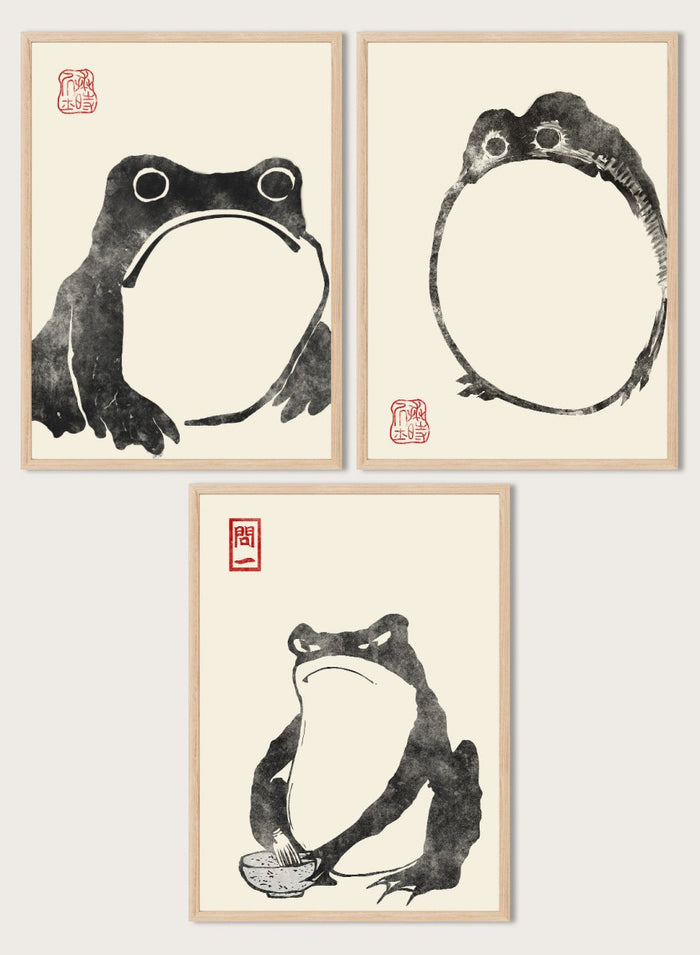 Matsumoto Hoji Japanese Frogs (Black) Set of 3 Art Prints_Sugar & Canvas_Matsumoto Hoji