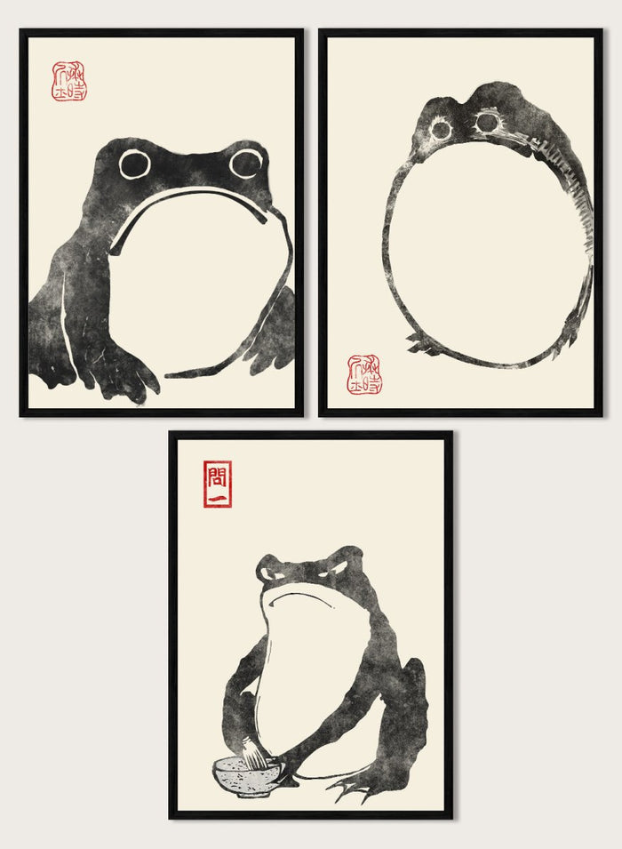 Matsumoto Hoji Japanese Frogs (Black) Set of 3 Art Prints_Sugar & Canvas_Matsumoto Hoji
