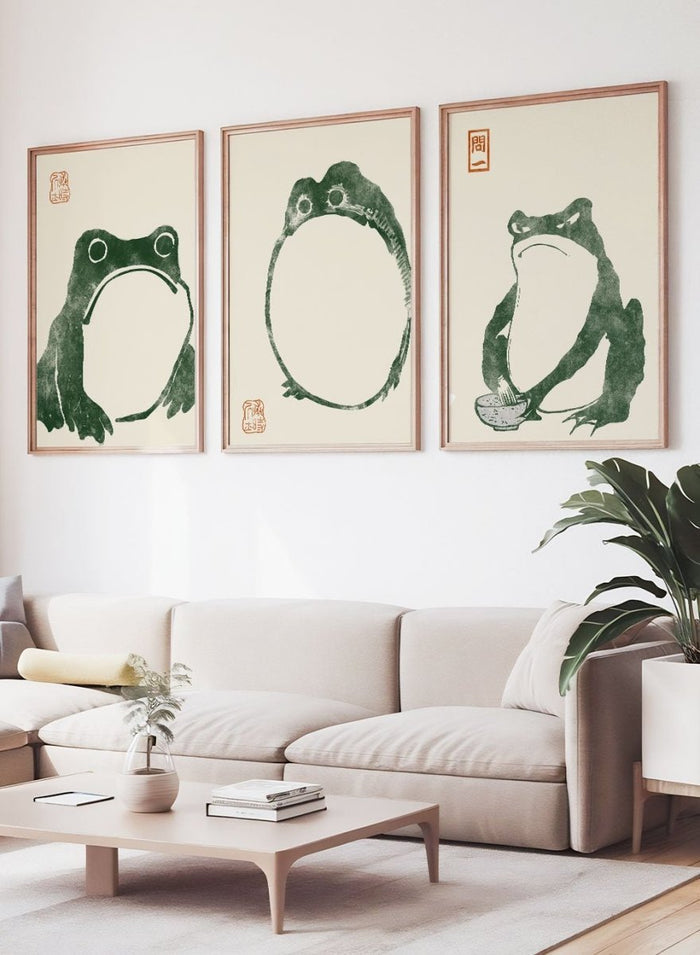 Matsumoto Hoji Japanese Frogs (Green) Set of 3 Art Prints_Sugar & Canvas_Matsumoto Hoji