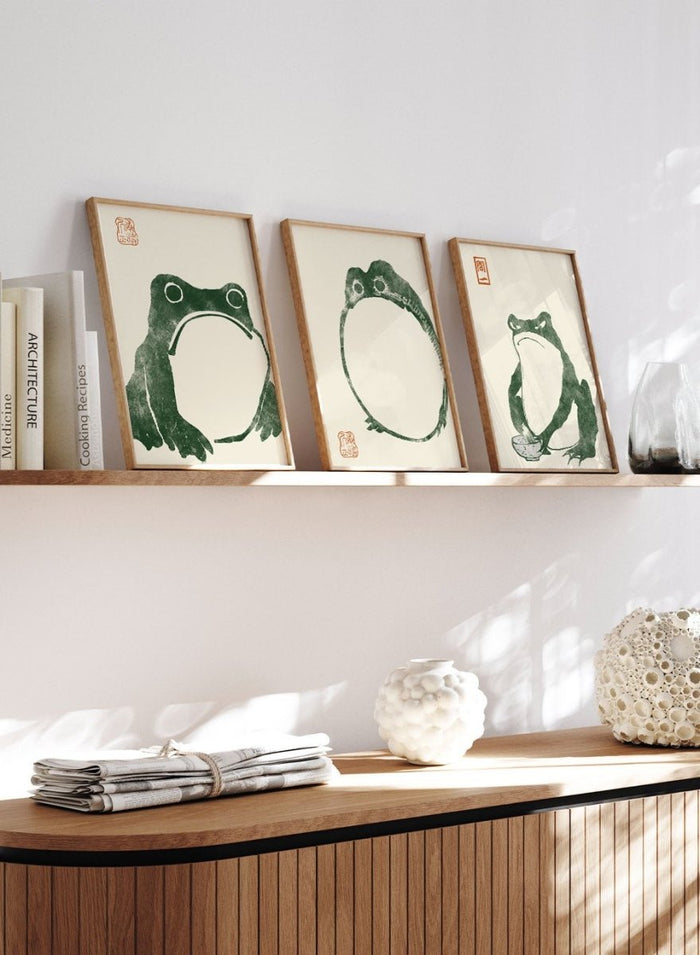 Matsumoto Hoji Japanese Frogs (Green) Set of 3 Art Prints_Sugar & Canvas_Matsumoto Hoji