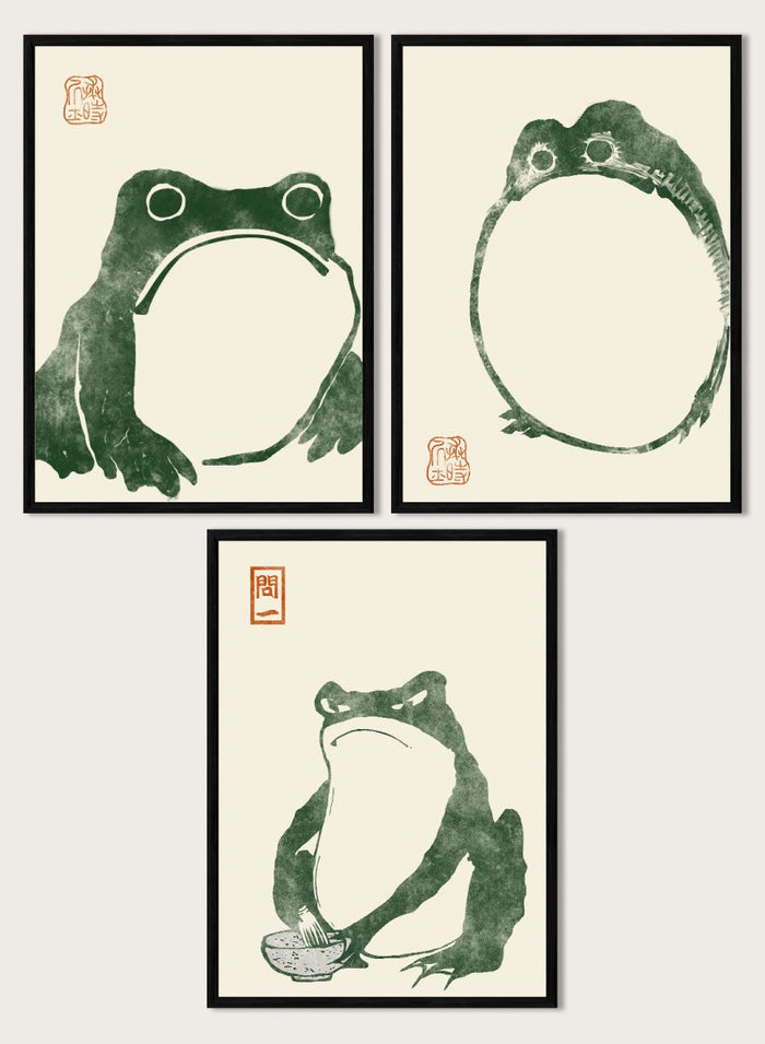 Matsumoto Hoji Japanese Frogs (Green) Set of 3 Art Prints_Sugar & Canvas_Matsumoto Hoji