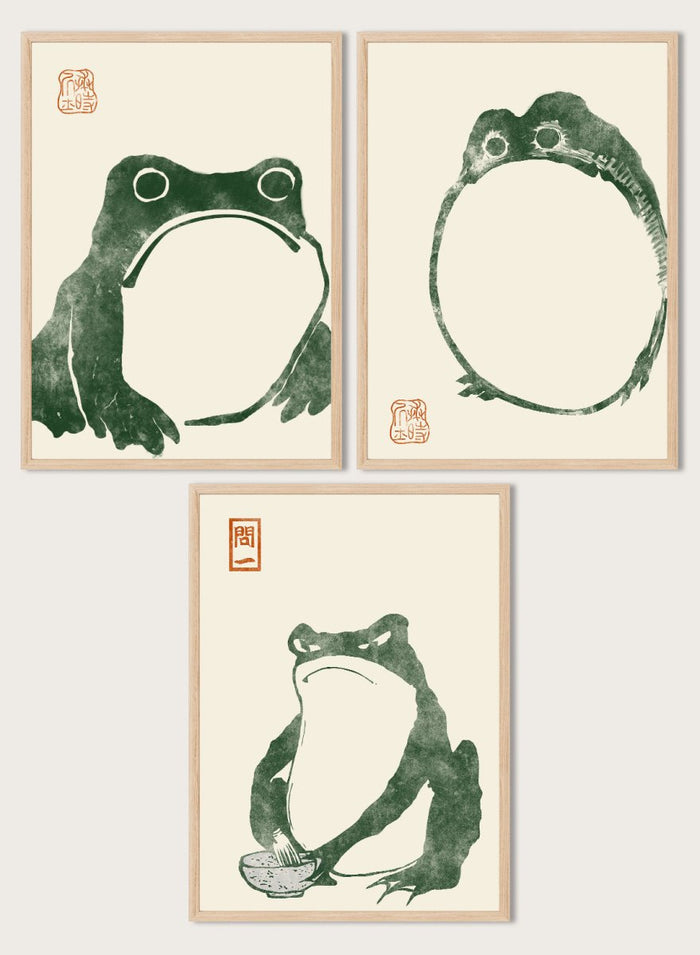 Matsumoto Hoji Japanese Frogs (Green) Set of 3 Art Prints_Sugar & Canvas_Matsumoto Hoji