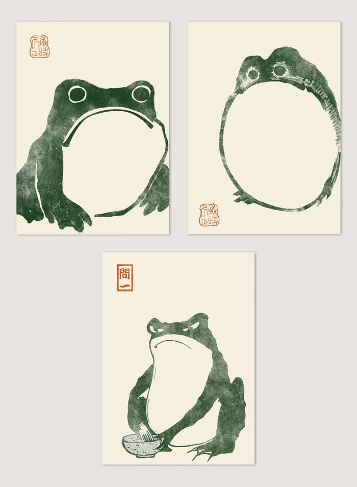 Matsumoto Hoji Japanese Frogs (Green) Set of 3 Art Prints_Sugar & Canvas_Matsumoto Hoji