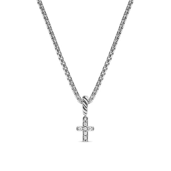Micro Pave Cross Amulet in Sterling Silver with Diamonds, 8mm