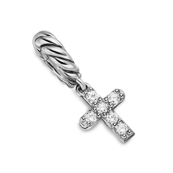 Micro Pave Cross Amulet in Sterling Silver with Diamonds, 8mm