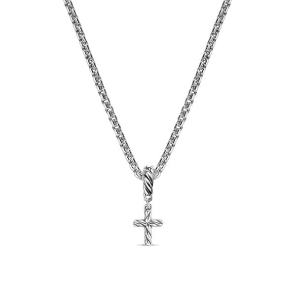 Micro Pave Cross Amulet in Sterling Silver with Diamonds, 8mm
