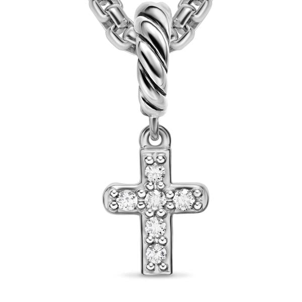 Micro Pave Cross Amulet in Sterling Silver with Diamonds, 8mm