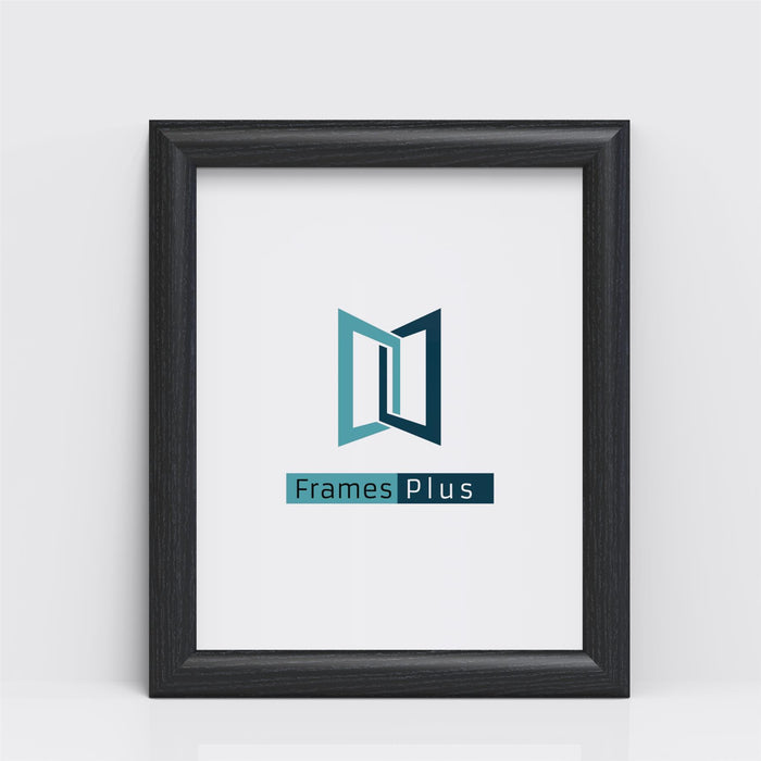 Black picture and poster frame featuring the Frames Plus logo on a clean white background.