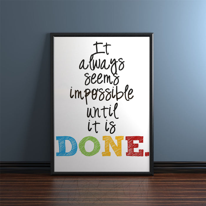 Inspirational quote framed in a black picture and poster frame, showcasing vibrant colors and elegant typography.
