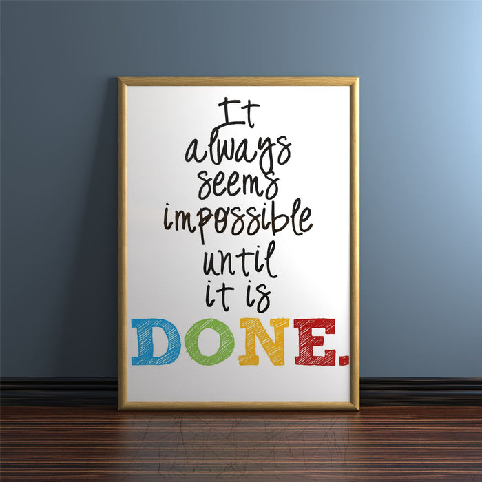 Inspirational quote in oak picture and poster frames, highlighting determination and achievement.
