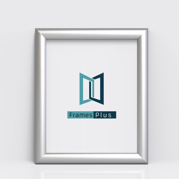 Silver picture and poster frame showcasing Frames Plus logo in a clean and modern design.