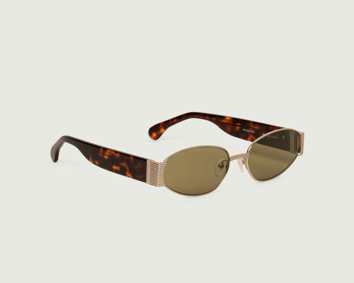 White Gold Chartreuse::Rue Sunglasses cateye Gold metal front diagonal
