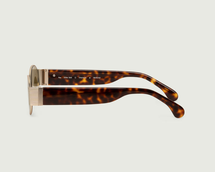 White Gold Chartreuse::Rue Sunglasses cateye Gold metal side