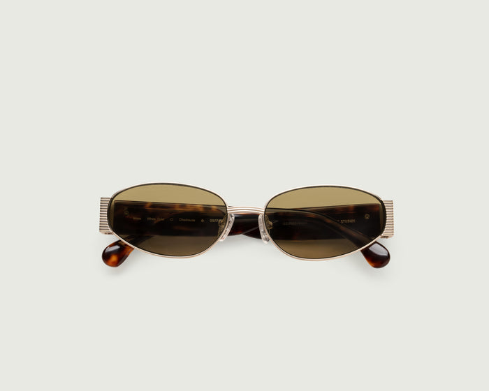 White Gold Chartreuse::Rue Sunglasses cateye Gold metal top