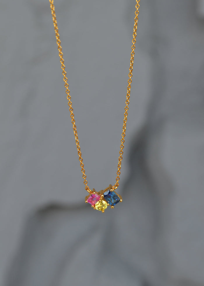 Multicolor Stone Cluster Pendant Necklace