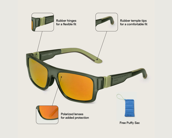 Vine Polarized::Nolan Kids Sunglasses square Green recycled polyester front diagonal