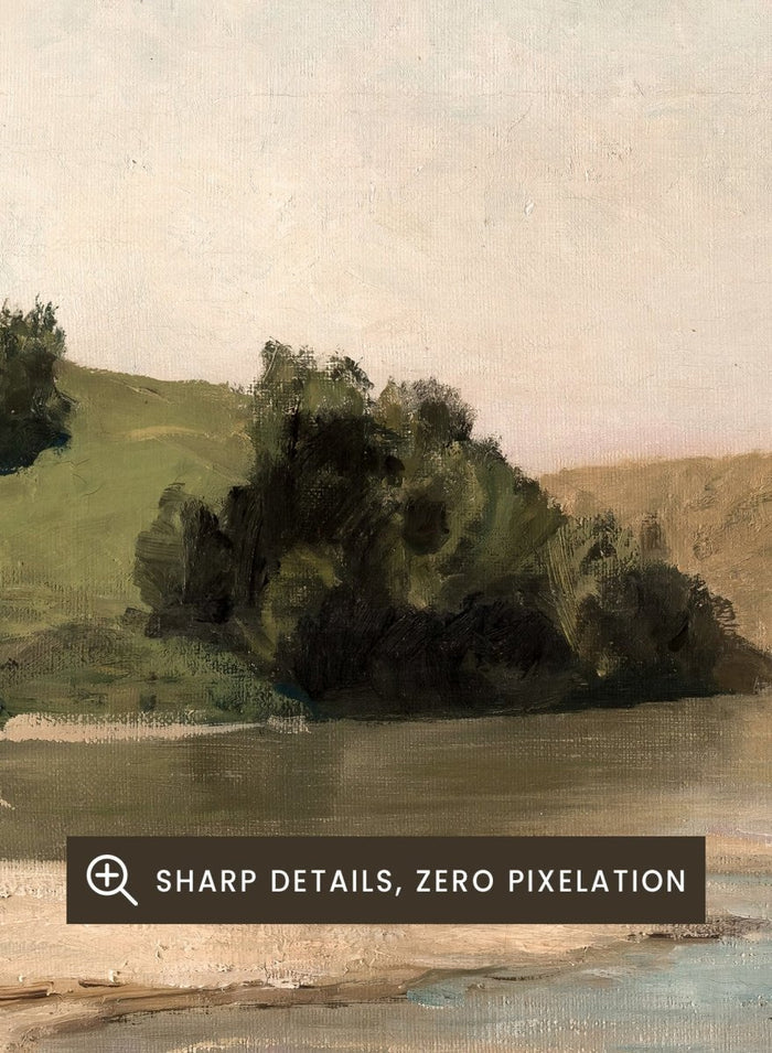 Oka River by Vasili Dmitrievich Polenov is a vintage Russian landscape print of a river bend with sandbar, hills, and trees, a peaceful nature print.