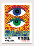Inspired by Yayoi Kusama 草間彌生 On the Ocean Eyes Art, this exhibition Japanese poster art print showcases illustration of abstract eyes against ocean waves. Featuring vintage On the Ocean art, this Japani vintage exhibition poster by Yayoi Kusama is perfect for any boho, retro, minimalist, or abstract space.