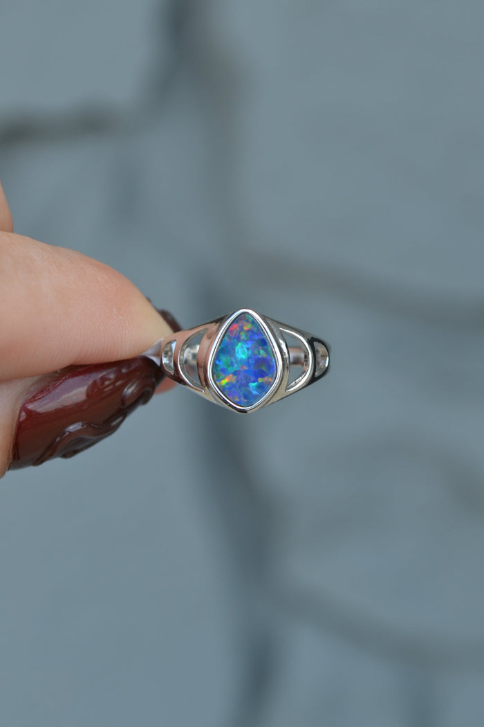 Opal Open Detail Sterling Silver Ring