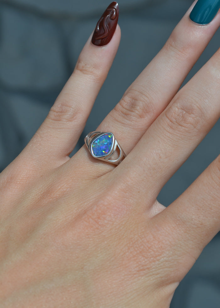 Opal Open Detail Sterling Silver Ring