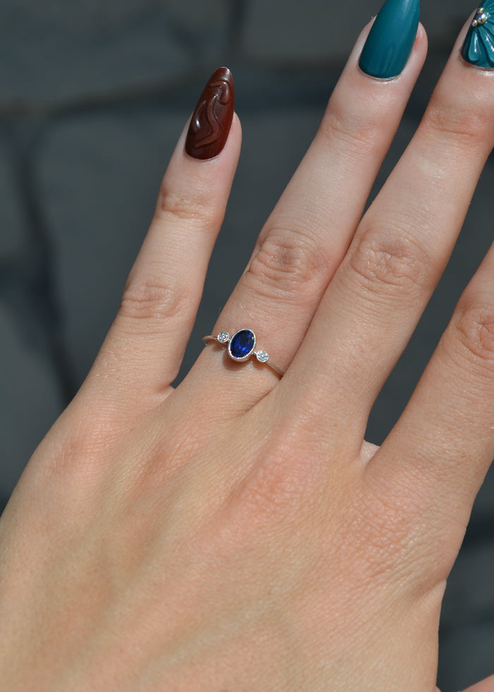 Oval Sapphire Diamond Accent Ring