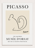Featuring Pablo Picasso's Artwork The Squirrel (L'écureuil), this signed serigraph animal wall art print showcases outline of a squirrel sketch line drawing against colorful background. Featuring abstract one line art, this vintage exhibition poster from Musée d'Orsay is perfect for any boho, retro, minimalist space.