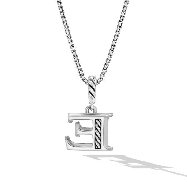 Pave Initial Pendant Necklace in Sterling Silver with Diamond E