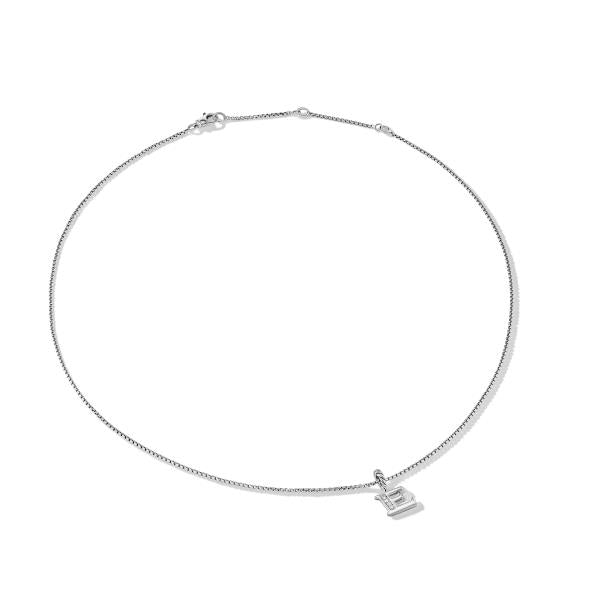 Pave Initial Pendant Necklace in Sterling Silver with Diamond E
