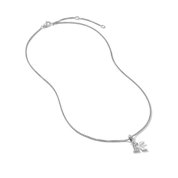Pave Initial Pendant Necklace in Sterling Silver with Diamond K