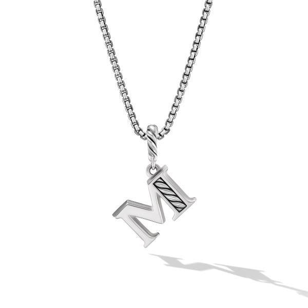 Pave Initial Pendant Necklace in Sterling Silver with Diamond M