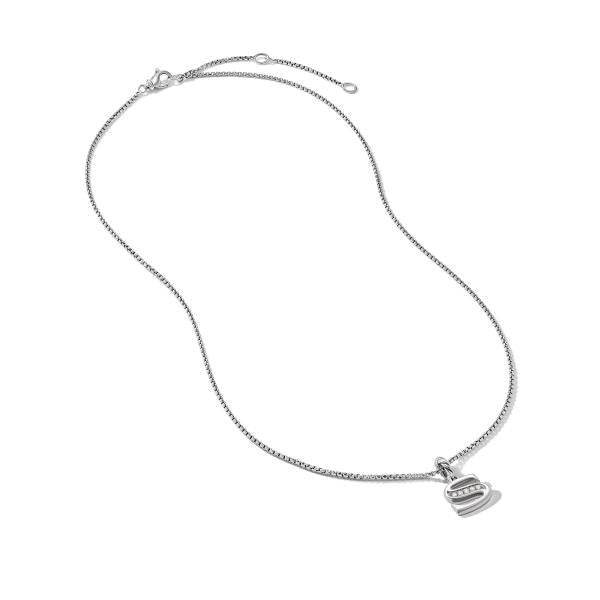 Pave Initial Pendant Necklace in Sterling Silver with Diamond S