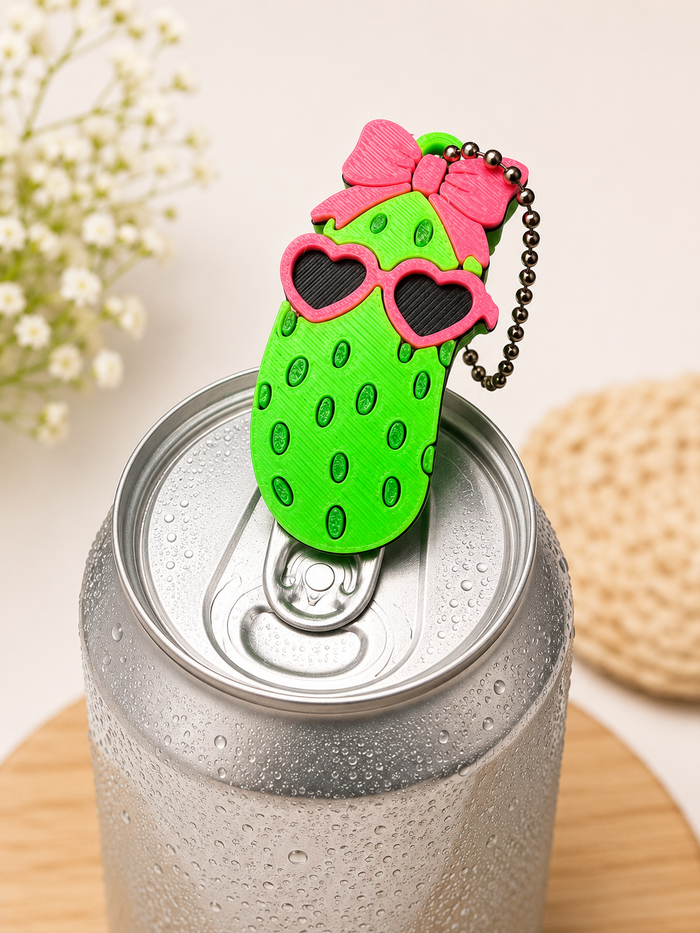 Pickle with bow can tab opener