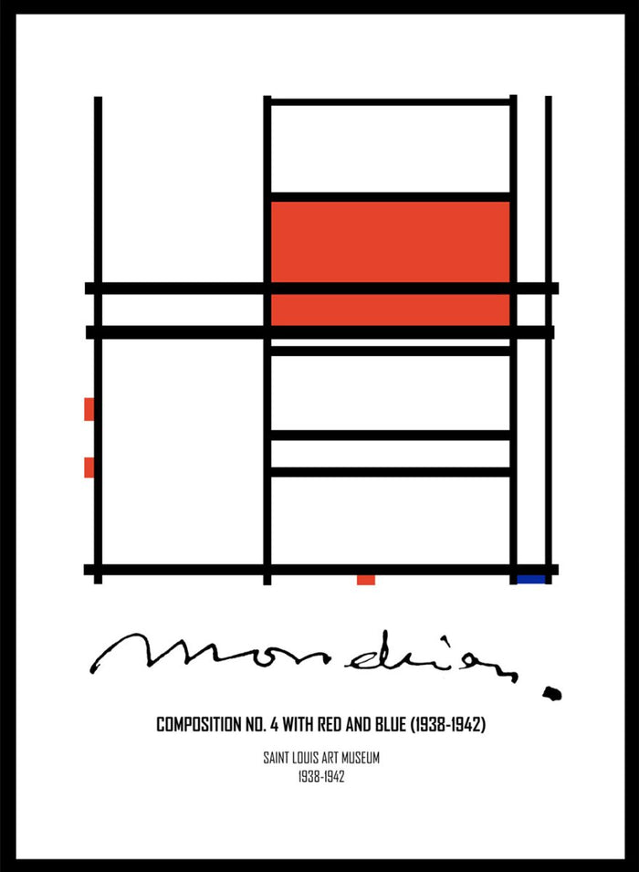 Piet Mondrian Composition No. 4 with Red and Blue Remastered Art Print_Sugar & Canvas_Piet Mondrian