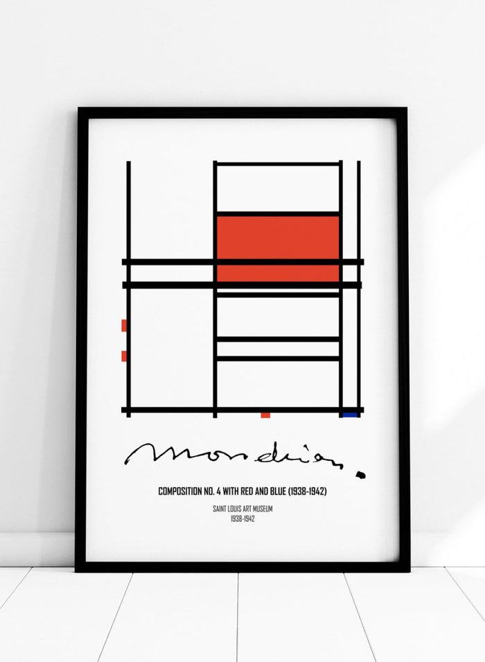 Piet Mondrian Composition No. 4 with Red and Blue Remastered Art Print_Sugar & Canvas_Piet Mondrian