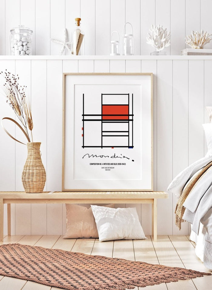 Piet Mondrian Composition No. 4 with Red and Blue Remastered Art Print_Sugar & Canvas_Piet Mondrian
