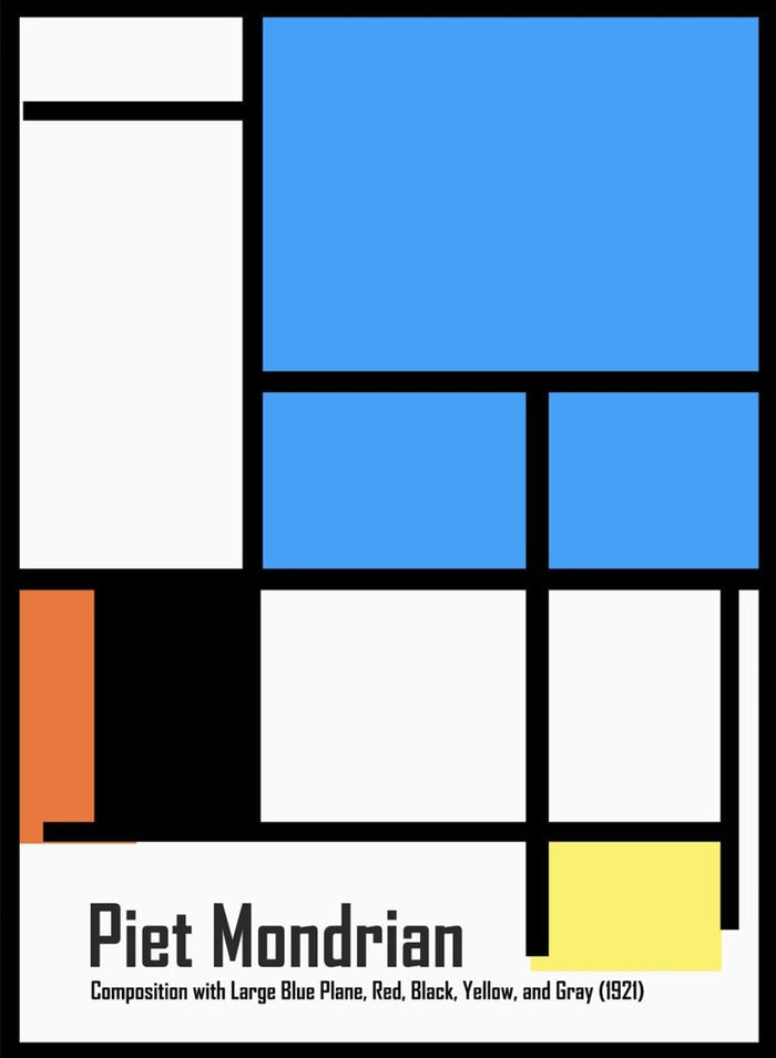 Piet Mondrian Composition with Large Blue Plane, Red, Black, Yellow, and Gray Remastered Art Print_Sugar & Canvas_Piet Mondrian