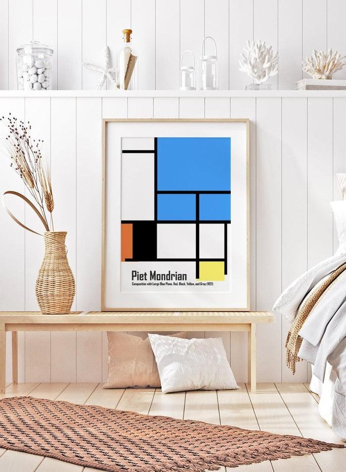 Piet Mondrian Composition with Large Blue Plane, Red, Black, Yellow, and Gray Remastered Art Print_Sugar & Canvas_Piet Mondrian