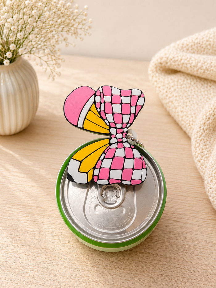 Pink and White Checkered Pink Pencil Bow Can Tab Opener
