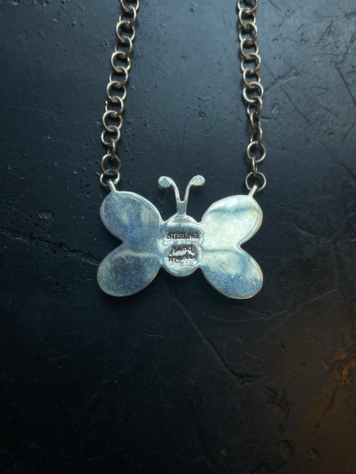 Pink Conch Butterfly Necklace | Cluster Pendant | 925 Silver E579