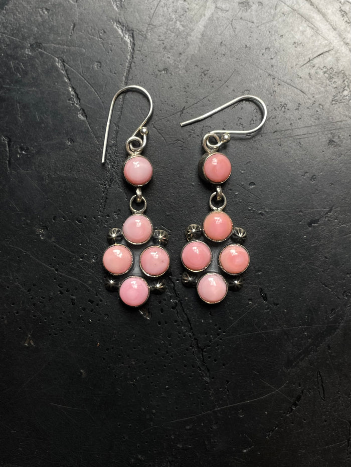 Pink Conch Cluster Dangle Earrings | 925 Sterling Silver C972