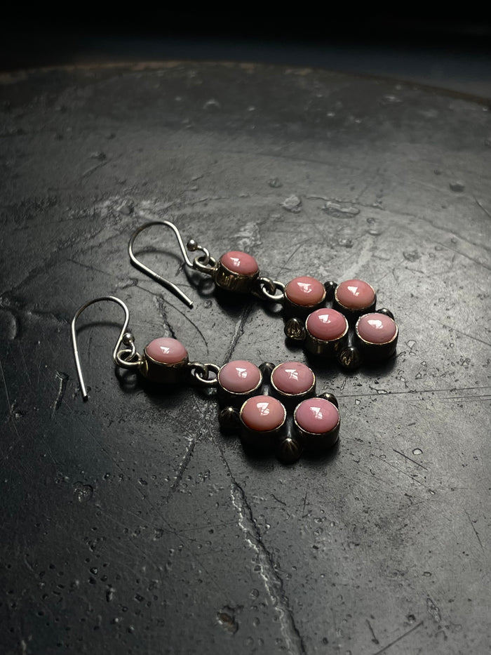 Pink Conch Cluster Dangle Earrings | 925 Sterling Silver C972