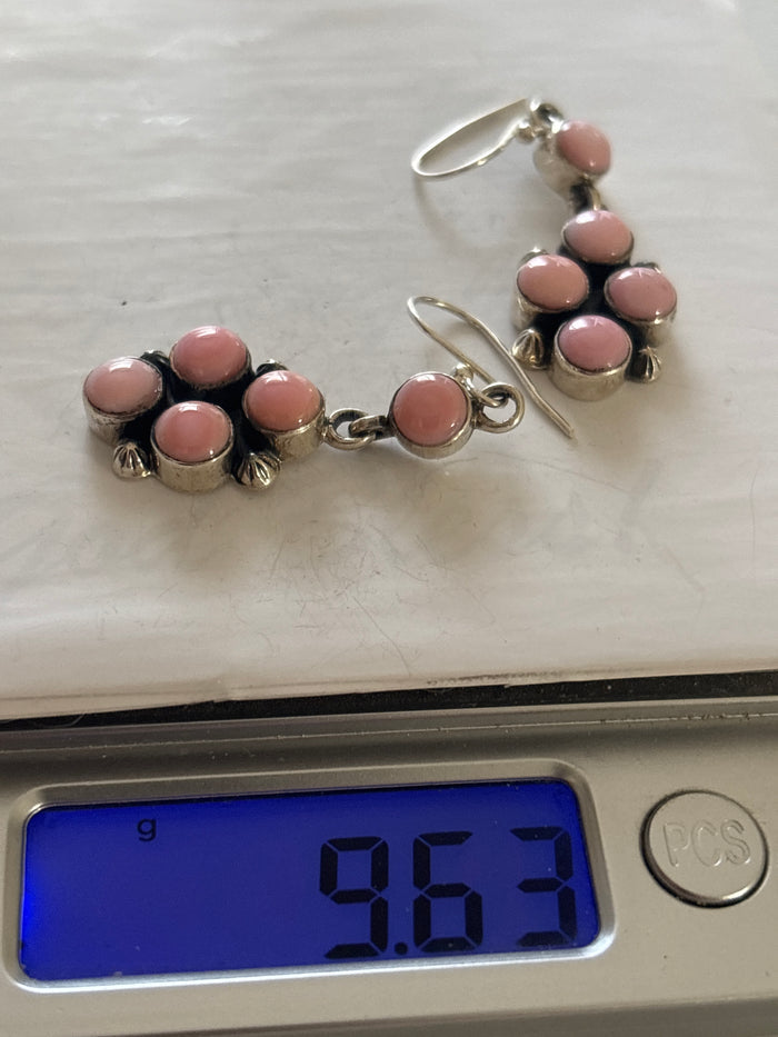 Pink Conch Cluster Dangle Earrings | 925 Sterling Silver C972