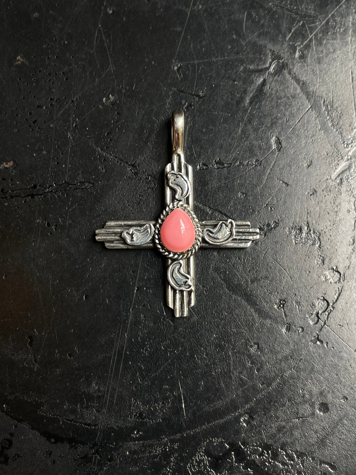 Pink Conch Cross Pendant | 925 Sterling Silver C966