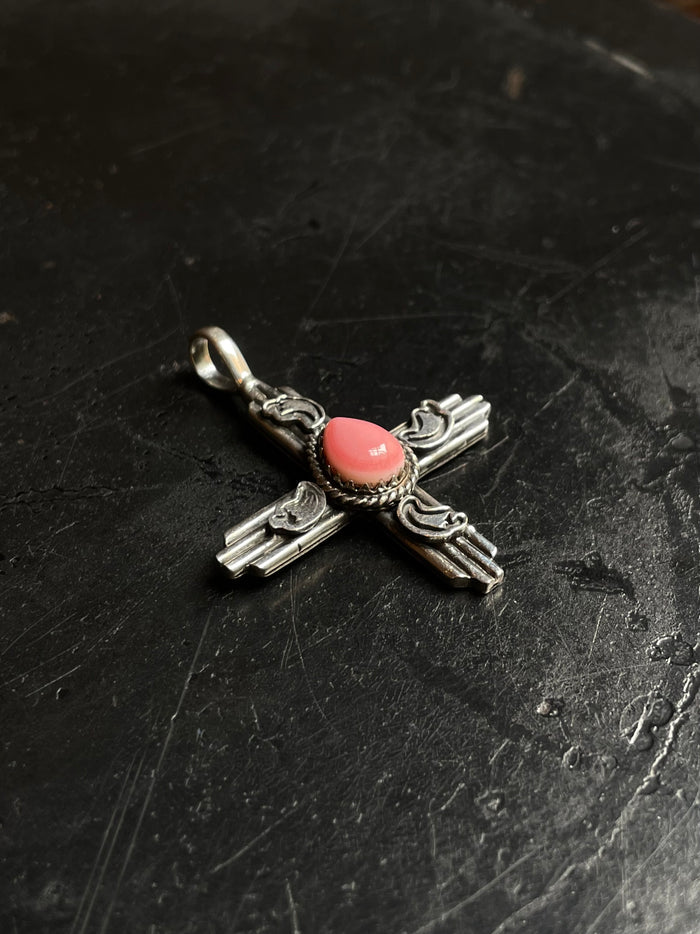 Pink Conch Cross Pendant | 925 Sterling Silver C966