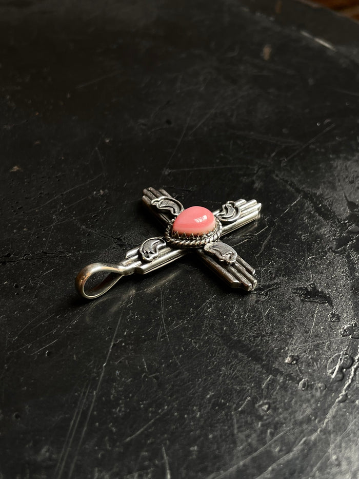 Pink Conch Cross Pendant | 925 Sterling Silver C966