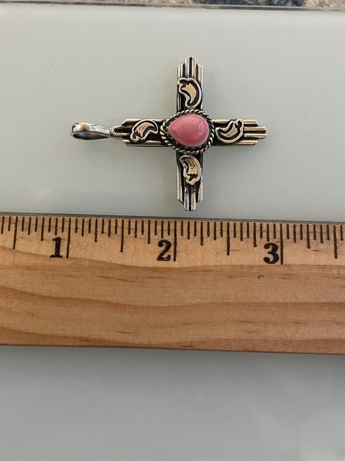Pink Conch Cross Pendant | 925 Sterling Silver C966