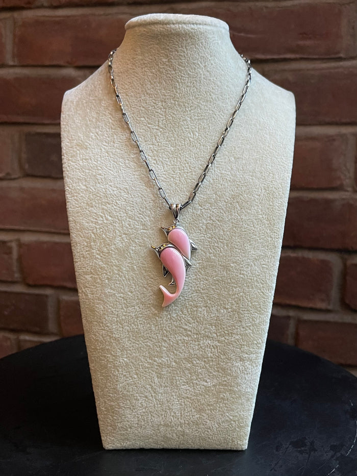 Pink Conch Dolphin Pendant | 925 Sterling Silver E283